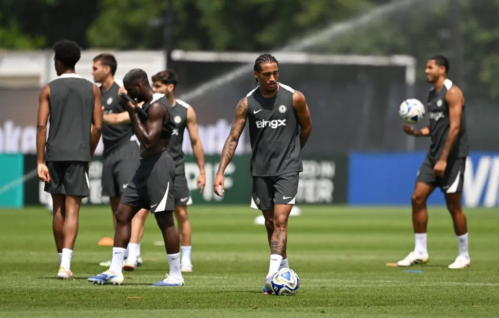 EAST RUTHERFORD, NEW JERSEY – JULY 07: Joao Pedro of Chelsea FC controls the ball during a Chelsea FC Training Session ahead of their FIFA Club World Cup 2025 Semi-Final match between Fluminense FC and Chelsea FC at MetLife Stadium on July 07, 2025 in East Rutherford, New Jersey. (Photo by David Ramos/Getty Images)