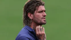 LOS ANGELES, CALIFORNIA - JUNE 14: Rodrigo De Paul of Atletico de Madrid reacts during the Training/Press Conference ahead of their FIFA Club World Cup 2025 match between Paris Saint-Germain and Atletico de Madrid at Los Angeles Memorial Coliseum on June 14, 2025 in Los Angeles, California. (Photo by Stu Forster/Getty Images)