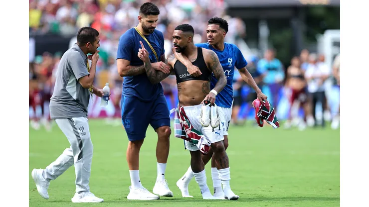 ORLANDO, FLORIDA - JULY 04: Malcom #77 of Al Hilal reacts following defeat in the FIFA Club World Cup 2025 quarter final match between Fluminense FC and Al Hilal at Camping World Stadium on July 04, 2025 in Orlando, Florida. (Photo by Alex Grimm/Getty Images)