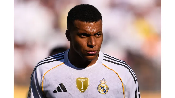 EAST RUTHERFORD, NEW JERSEY - JULY 05: Kylian Mbappé of Real Madrid looks on during the FIFA Club World Cup 2025 quarter-final match between Real Madrid CF and Borussia Dortmund at MetLife Stadium on July 05, 2025 in East Rutherford, New Jersey. (Photo by David Ramos/Getty Images)