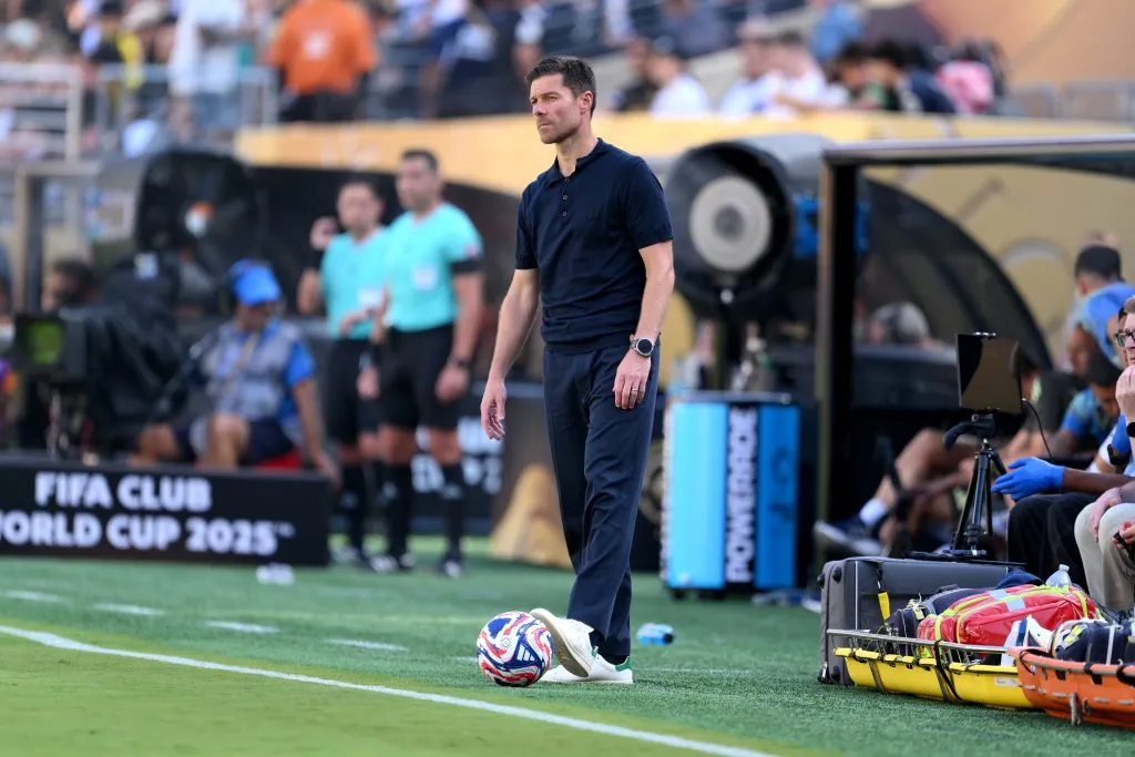 EAST RUTHERFORD, NEW JERSEY – JULY 05: Xabi Alonso, Head Coach of Real Madrid C.F., looks on during the FIFA Club World Cup 2025 quarter-final match between Real Madrid CF and Borussia Dortmund at MetLife Stadium on July 05, 2025 in East Rutherford, New Jersey. (Photo by David Ramos/Getty Images)