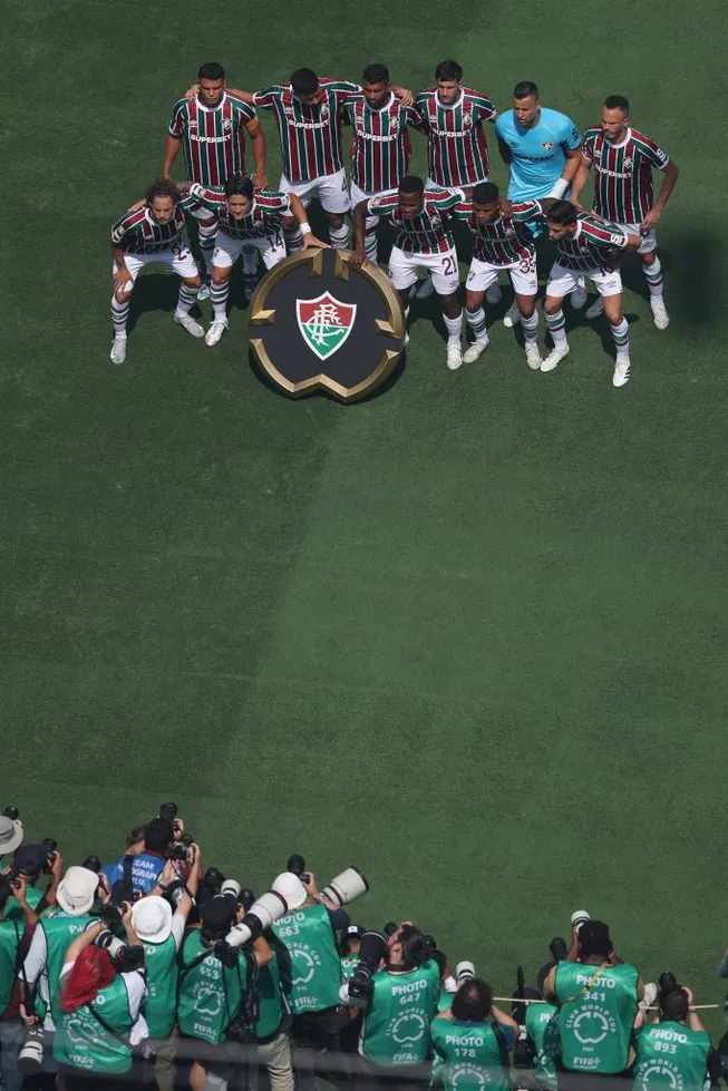 Players of Fluminense FC pose for a team photograph prior to the FIFA Club World Cup 2025 semi-final match between Fluminense FC and Chelsea FC at MetLife Stadium on July 08, 2025 in East Rutherford, New Jersey. (Photo by Dan Mullan/Getty Images)