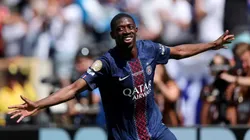 Dembélé comemora o segundo gol do PSG contra o Real Madrid, marcado por ele — Foto: Patrick Smith - FIFA/FIFA via Getty Images