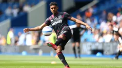 BRIGHTON, ENGLAND - APRIL 26: Luis Guilherme of West Ham United warms up prior to the Premier League match between Brighton & Hove Albion FC and West Ham United FC at Amex Stadium on April 26, 2025 in Brighton, England. (Photo by Bryn Lennon/Getty Images)