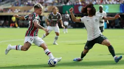 EAST RUTHERFORD, NEW JERSEY - JULY 08: Yeferson Soteldo #7 of Fluminense FC shoots against Marc Cucurella #3 of Chelsea FC during the FIFA Club World Cup 2025 semi-final match between Fluminense FC and Chelsea FC at MetLife Stadium on July 08, 2025 in East Rutherford, New Jersey. (Photo by Al Bello/Getty Images)