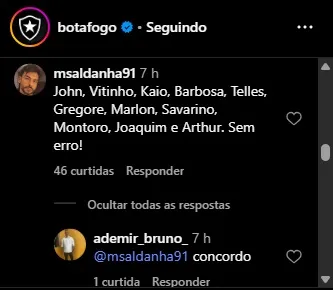 Print redes sociais/Botafogo