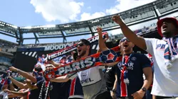 EAST RUTHERFORD, NEW JERSEY - JULY 09: Fans of Paris Saint-Germain react, enjoying the pre match atmosphere prior to the FIFA Club World Cup 2025 semi-final match between Paris Saint-Germain and Real Madrid CF at MetLife Stadium on July 09, 2025 in East Rutherford, New Jersey. (Photo by David Ramos/Getty Images)