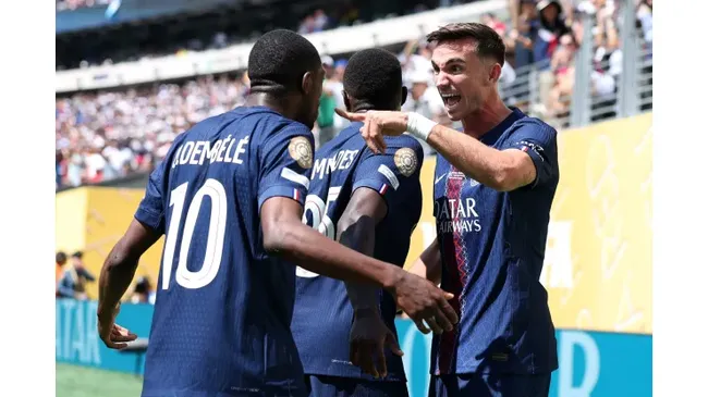 Jogadores do PSG comemorando gol na vitória diante do Real Madrid pelo Mundial de Clubes – Photo by Buda Mendes/Getty Images)