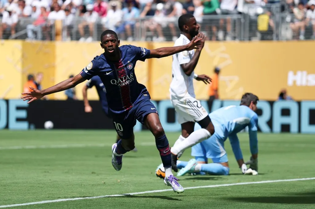 Dembelé marcou na goleada contra o Real Madrid. Foto: Dan Mullan/Getty Images.