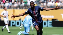 EAST RUTHERFORD, NEW JERSEY - JULY 09: Ousmane Dembele #10 of Paris Saint-Germain celebrates scoring his team's second goal during the FIFA Club World Cup 2025 semi-final match between Paris Saint-Germain and Real Madrid CF at MetLife Stadium on July 09, 2025 in East Rutherford, New Jersey. (Photo by Dan Mullan/Getty Images)