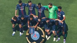 Equipe do PSG antes da bola rolar para o jogo contra o Real Madrid. (Photo by Luke Hales/Getty Images)