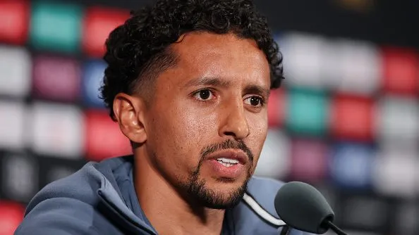 Marquinhos durante entrevista coletiva. Foto: Alex Grimm/Getty Images