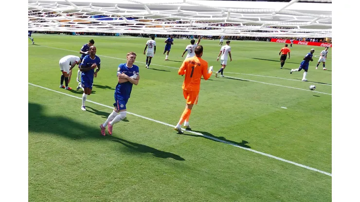 EAST RUTHERFORD, NEW JERSEY - JULY 13: (EDITOR’S NOTE: Image was captured using a remote netcam.) Cole Palmer #10 of Chelsea FC celebrates scoring his team's first goal during the FIFA Club World Cup 2025 Final match between Chelsea FC and Paris Saint-Germain at MetLife Stadium on July 13, 2025 in East Rutherford, New Jersey. (Photo by Alex Grimm/Getty Images)