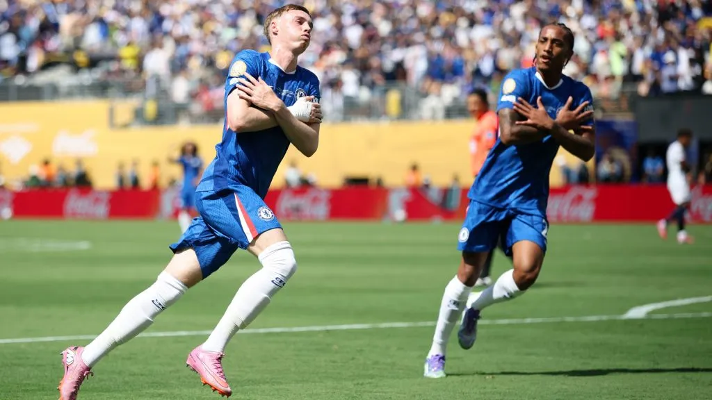 EAST RUTHERFORD, NEW JERSEY – JULY 13: Cole Palmer #10 of Chelsea FC celebrates scoring his team’s first goal during the FIFA Club World Cup 2025 Final match between Chelsea FC and Paris Saint-Germain at MetLife Stadium on July 13, 2025 in East Rutherford, New Jersey. (Photo by Alex Grimm/Getty Images)