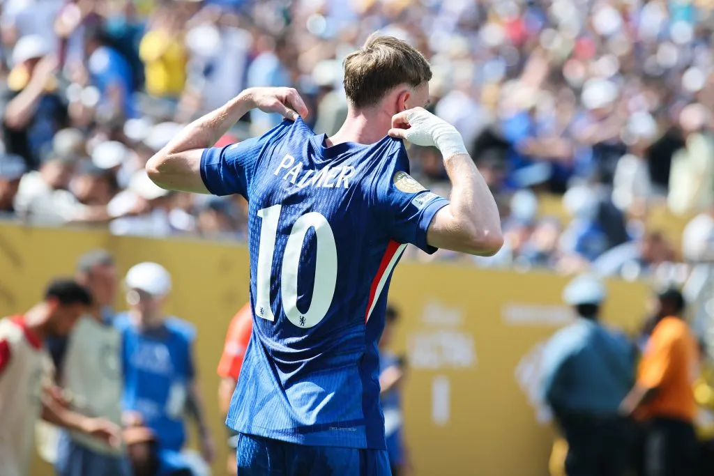 Cole Palmer  of Chelsea FC celebrates scoring his team’s second goal during the FIFA Club World Cup 2025 Final – (Photo by Alex Grimm/Getty Images)