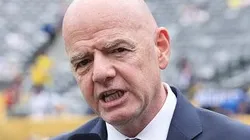 Gianni Infantino concedendo entrevista na final do Mundial de Clubes, entre Chelsea e PSG. Foto: Alex Grimm