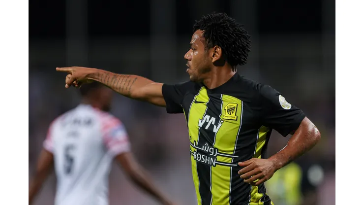 MECCA, SAUDI ARABIA - DECEMBER 23: Romarinho Da Silva of Al Ittihad celebrates after scoring 1st goal during the Saudi Pro League match between Al-Ittihad and Al-Raed at King Abdul Aziz Stadium on December 23, 2023 in Mecca, Saudi Arabia. (Photo by Yasser Bakhsh/Getty Images)