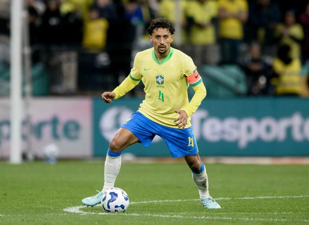 SP – SAO PAULO – 10/06/2025 – ELIMINATORIAS COPA DO MUNDO 2026, SELECAO BRASILEIRA X PARAGUAI – Marquinhos jogador do Selecao Brasileira durante partida contra o Paraguai no estadio Arena Corinthians pelo campeonato Eliminatorias Copa Do Mundo 2026. Foto: Jhony Pinho/AGIF