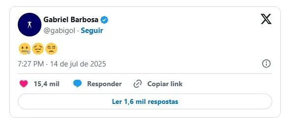 Postagem feita por Gabigol logo após Mengo cancelar negociação de Matheus Gonçalves –  Reprodução X