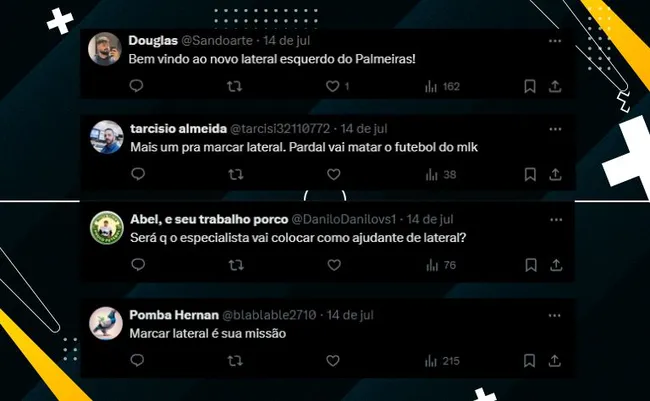 Print do X (antigo Twitter)- repercussão da torcida no perfil oficial do Verdão após apresentação de Ramón Sosa