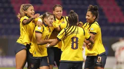 Seleção comemorando a vitória. Foto: Divulgação/CONMEBOL