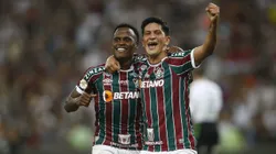 RIO DE JANEIRO, BRAZIL - AUGUST 19: Jhon Arias of Fluminense celebrates after scoring the third goal of his team with German Cano of Fluminense during a match between Fluminense and America MG as part of Brasileirao 2023 at Maracana Stadium on August 19, 2023 in Rio de Janeiro, Brazil. (Photo by Wagner Meier/Getty Images)
