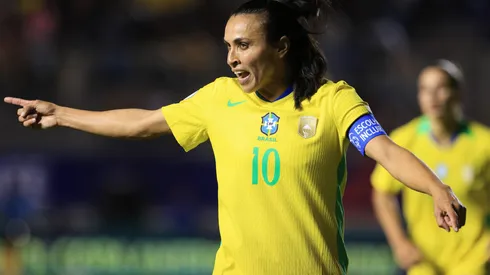 QUITO, ECUADOR - JULY 13: Marta Vieira of Brazil gestures during the CONMEBOL Copa America Femenina 2025 match between Brazil and Venezuela at Estadio Gonzalo Pozo Ripalda on July 13, 2025 in Quito, Ecuador. (Photo by Franklin Jacome/Getty Images)