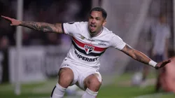 Luciano jogador do Sao Paulo comemora seu gol durante partida contra o Talleres no estadio Morumbi pelo campeonato Copa Libertadores 2025. Foto: Ettore Chiereguini/AGIF