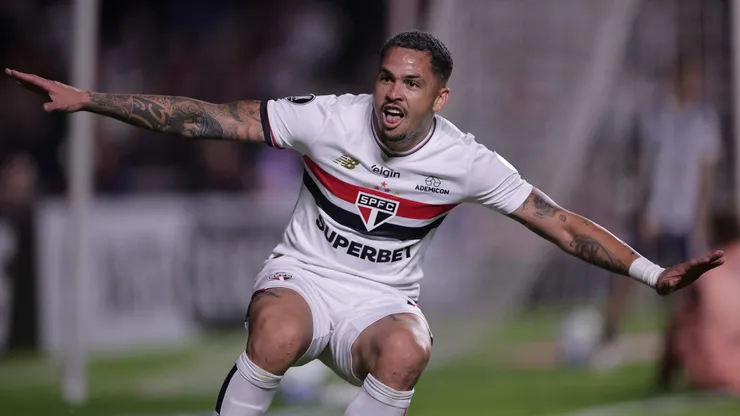 Luciano jogador do Sao Paulo comemora seu gol durante partida contra o Talleres no estadio Morumbi pelo campeonato Copa Libertadores 2025. Foto: Ettore Chiereguini/AGIF