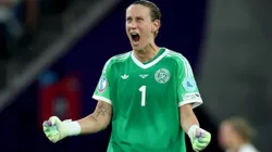 BASEL, SWITZERLAND - JULY 19: Ann-Katrin Berger of Germany celebrates after Sjoeke Nuesken of Germany (not pictured) scores her team's first goal during the UEFA Women's EURO 2025 Quarter-Final match between France and Germany at St. Jakob-Park on July 19, 2025 in Basel, Switzerland. (Photo by Alexander Hassenstein/Getty Images)