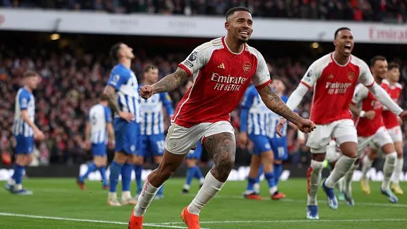 Gabriel Jesus comemorando gol. Foto: Richard Heathcote/Getty Images