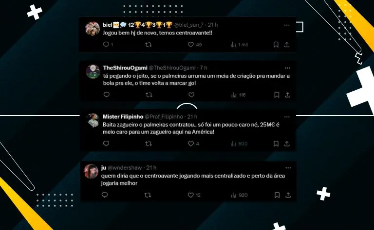 Print comentários dos torcedores do Palmeiras no X (antigo Twitter)