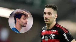 Léo Ortiz enaltece Rodrigo Caio após gol da vitória do Flamengo contra o Atlético-MG. Foto: AGIF e Adriano Fontes/Flamengo