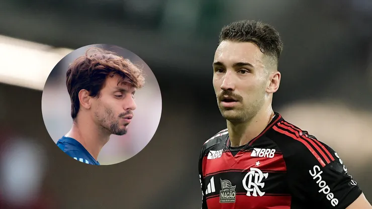 Léo Ortiz enaltece Rodrigo Caio após gol da vitória do Flamengo contra o Atlético-MG. Foto: AGIF e Adriano Fontes/Flamengo