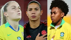 Isa Haas, Lorena Bedoya e Camila Rodrigues. Fotos: Lívia Villas Boas/CBF e Divulgação/Colômbia