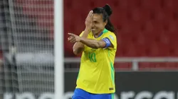 QUITO, ECUADOR - JULY 29: Marta Vieira of Brazil celebrates after scoring her team's third goal via penalty kick during the CONMEBOL Copa America Femenina 2025 Semifinal match between Brazil and Uruguay at Rodrigo Paz Delgado Stadium on July 29, 2025 in Quito, Ecuador. (Photo by Franklin Jacome/Getty Images)