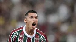 Kevin Serna jogador do Fluminense comemora seu gol durante partida contra o Sport no estadio Maracana pelo campeonato Brasileiro A 2025. Foto: Thiago Ribeiro/AGIF