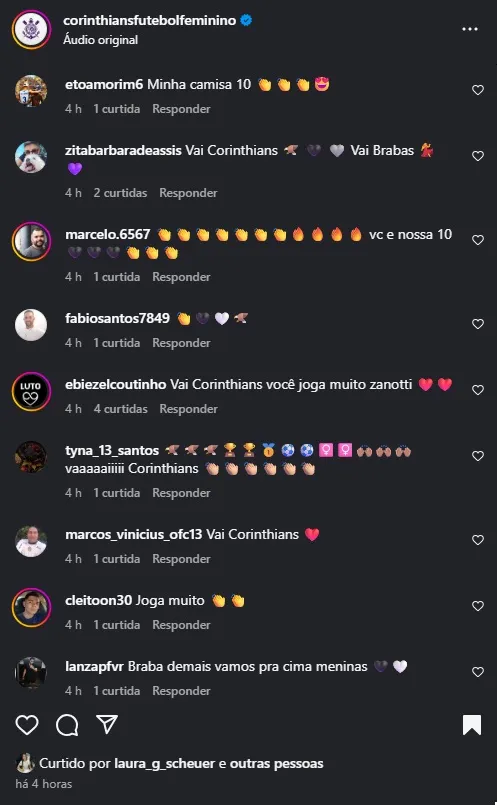 Print comentários da Fiel nas redes sociais/Corinthians Feminino