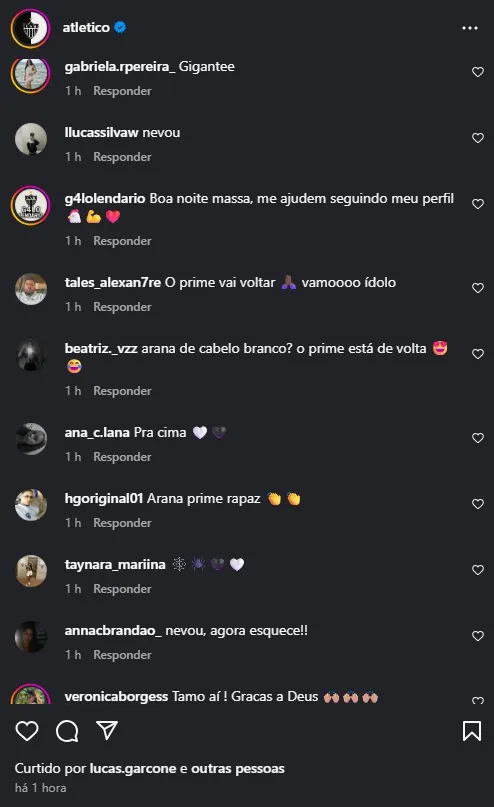 Print comentários redes sociais do Galo