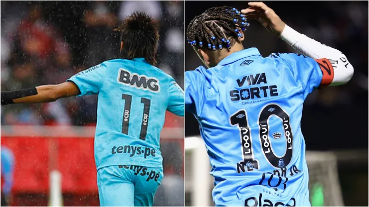 Neymar em 2012 e 2025. Foto: Marcello Zambrana/AGIF; Ricardo Saibun - Santos FC
