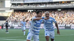 Jogadores comemoram um dos gols do Cruzeiro na temporada. Foto: Thiago Ribeiro/AGIF.