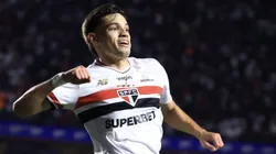Bobadilla jogador do Sao Paulo comemora seu gol durante partida contra o Vitoria no estadio Morumbi pelo campeonato Brasileiro A 2025. Foto: Marcello Zambrana/AGIF