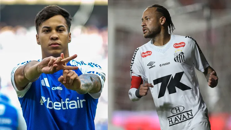 Kaio Jorge e Neymar vão se enfrentar em Cruzeiro x Santos - Fotos: Reprodução/AGIF