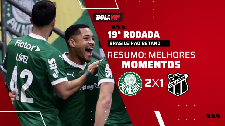 O Palmeiras venceu o Ceará por 2 a 1 no Allianz Parque e segue à caça de Flamengo e Cruzeiro na tabela do Brasileirão Betano