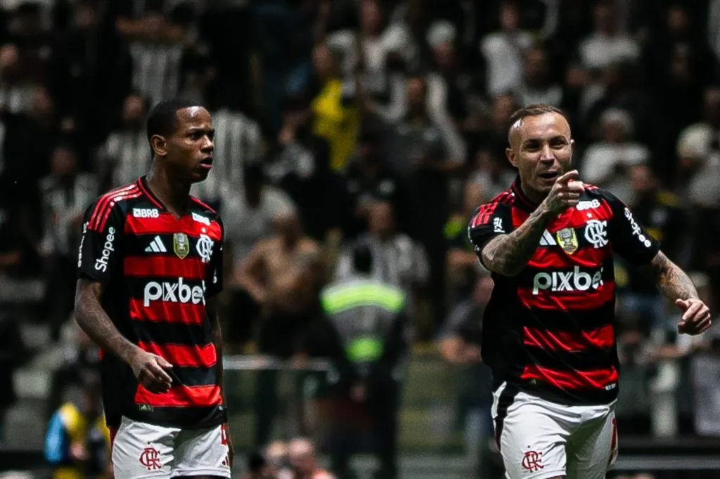 MG – BELO HORIZONTE – 06/08/2025 – COPA DO BRASIL 2025, ATLETICO-MG X FLAMENGO -Cebolinha jogador do Flamengo comemora seu gol durante partida contra o Atletico-MG no estadio Arena MRV pelo campeonato Copa Do Brasil 2025. Foto: Fernando Moreno/AGIF
