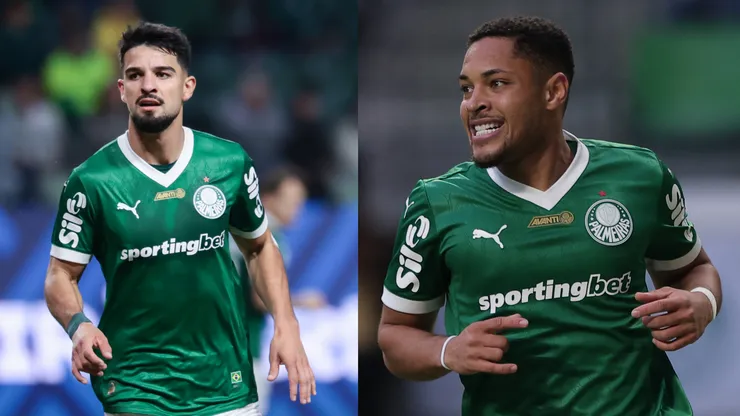 Flaco López e Vitor Roque durante Palmeiras x Ceará - Fotos: Ettore Chiereguini/AGIF