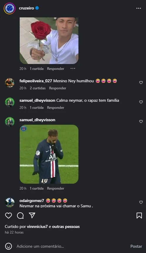 Torcida do Santos provocando os cruzeirenses nas redes sociais