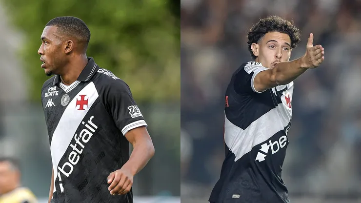 Rayan e Nuno Moreira, atacantes do Vasco. Fotos: Thiago Ribeiro/AGIF.