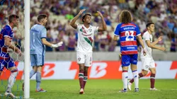 Keno jogador do Fluminense lamenta durante partida contra o Fortaleza no estadio Arena Castelao pelo campeonato Brasileiro A 2025. Foto: Baggio Rodrigues/AGIF