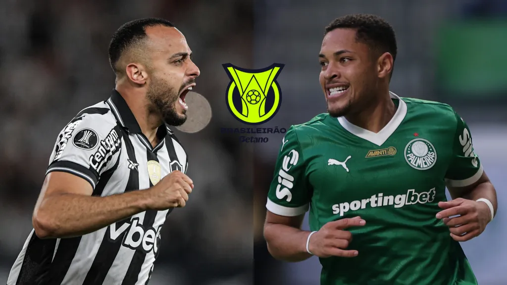 Arthur Cabral do Botafogo e Vitor Roque do Palmeiras – Foto: AGIF